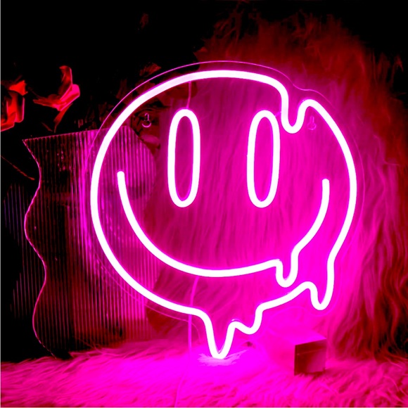 Smiley Face Neon Pink Light Wall Decor Bedroom Bathroom Dorm College Party Sign - Picture 1 of 6
